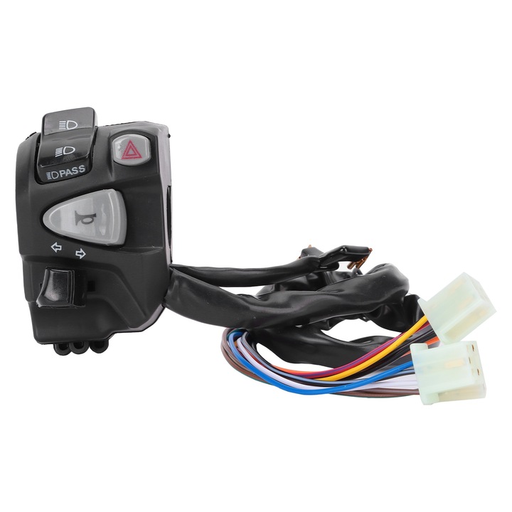 Comutator ghidon 22mm Bizaical, pentru motociclete, cu comutator faruri, claxon, semnalizare, culoare neagra