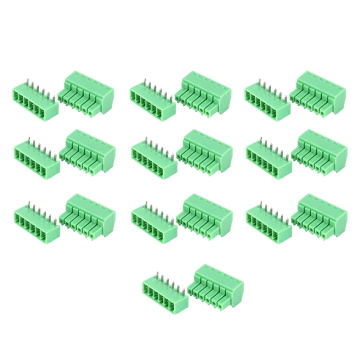 Set 10 perechi blocuri de terminale cu surub, Enforose, 6 pini 15EDG, pas de 3.81 mm