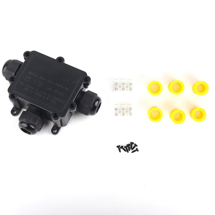 Cutie de jonctiune impermeabila Enforose, IP68, 3 cai, neagra, 71x57x29mm