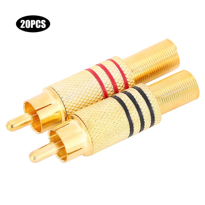 Set 20 conectori RCA, Enforose, zinc, auriu