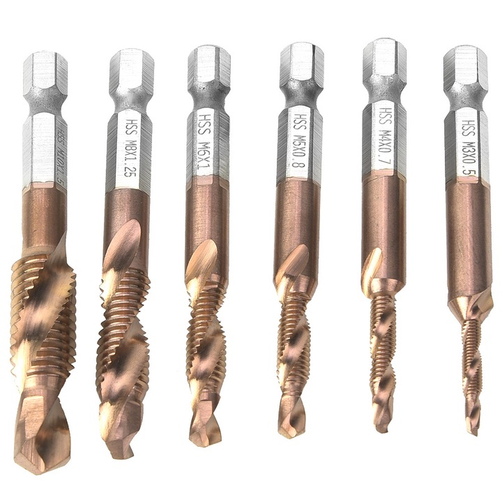 Set 6 burghie cu surub hexagonal Enforose, 15mm, otel rapid, pentru metal, aluminiu, fier