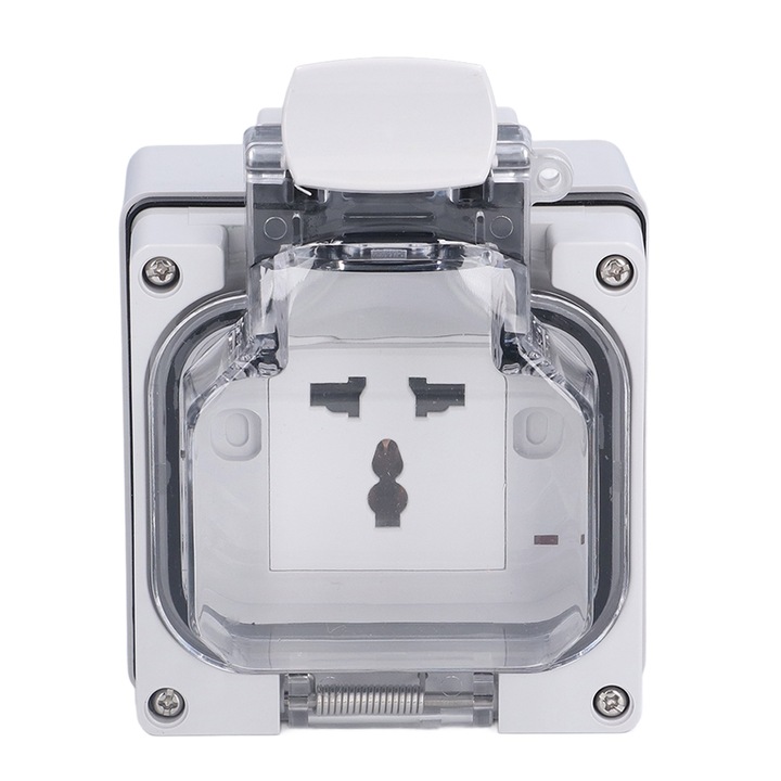 Priza exterioara Enforose, rezistenta la intemperii, IP66, 250V, 13A, cu 8 capace waterproof