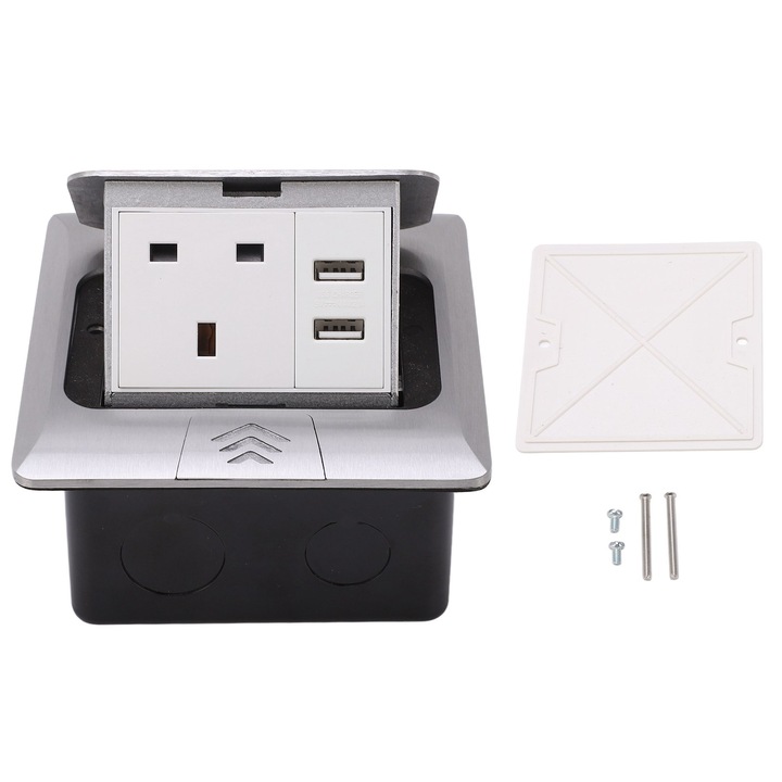 Priza incorporata cu 2 porturi USB, Enforose, aluminiu, rezistent la apa, 250V