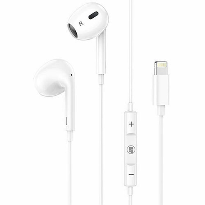 Casti cu fir in-ear, Lamtech LAM111740, tip Lightning, Alb