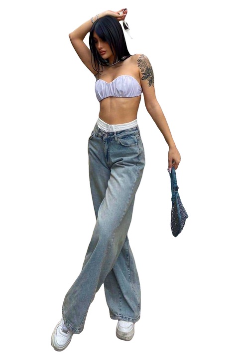 Mom fit Qatar дънки, с ластик на талията pre-washed appearance, Винтидж синьо