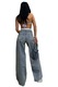 Blugi wide leg Qatar, cu banda elastica in talie si aspect prespalat, Albastru vintage, Marimea 42