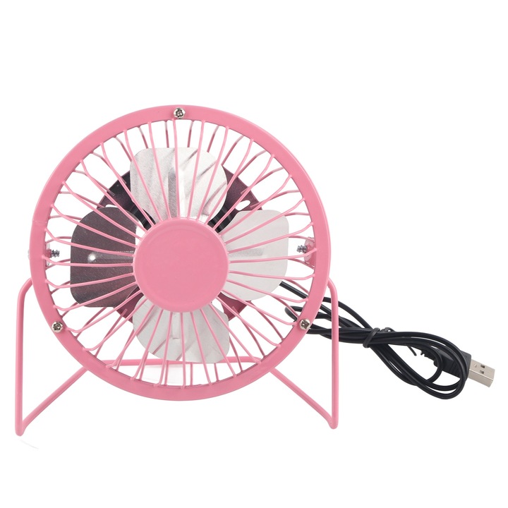 Ventilator Mini USB Portabil Mmgoqqt, Design Ultra-Silentios, Rotire 360°, Roz