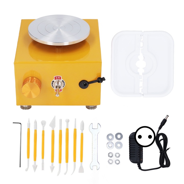 Мини грънчарско колело, Enforose, 100-240V, жълто, включени аксесоари