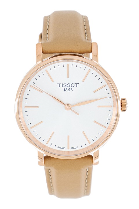 Tissot, Ceas analog cu o curea de piele Everytime Desire, Auriu rose, Maro camel