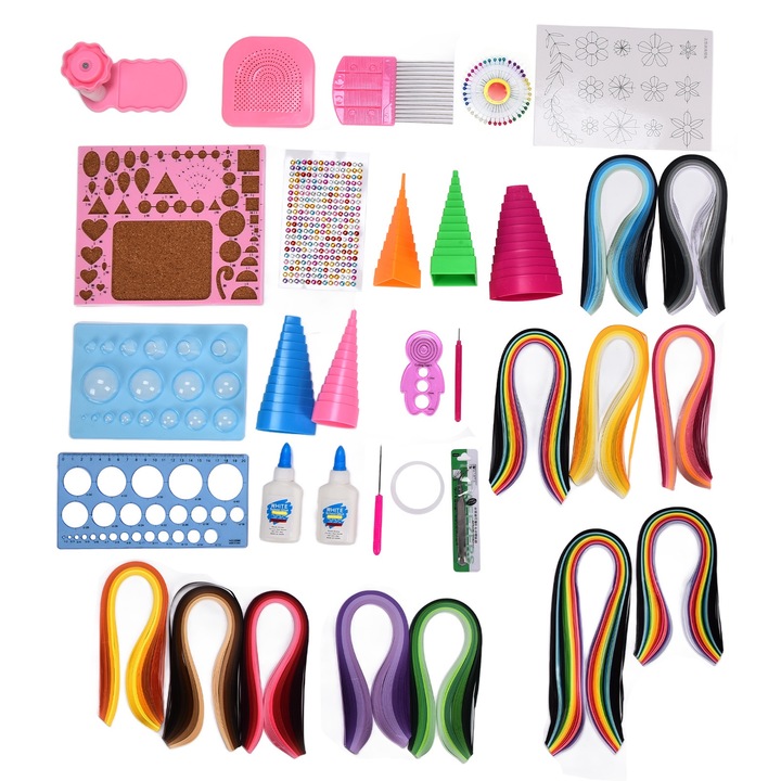 Set complet de unelte pentru quilling, Cozevdnt, 1260 benzi de hartie, multicolor, pentru DIY