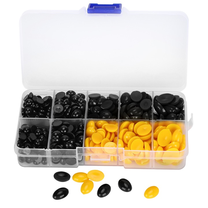 Set 580 buc. Ochi din plastic, nasuri, papusa sau ursulet de plus, Enforose (negru galben)