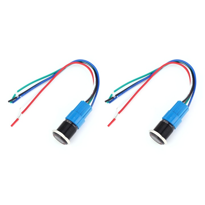 2 darabos Jormftte fém nyomógombos kapcsolókészlet, 5 tűs, 1NO/1NC, 12VDC, 16mm, fekete