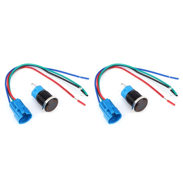2 darabos fém nyomógombos kapcsolókészlet, 5 tűs, 1NO/1NC, 12VDC, 16mm, sárga, IP65