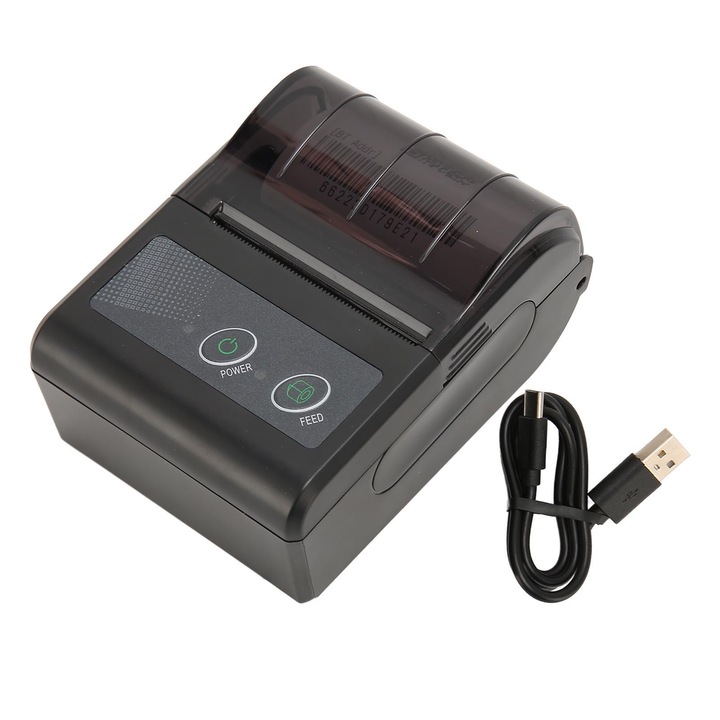 Imprimanta termica portabila Jormftte, Bluetooth, compacta, 100-240V, pentru bonuri si etichete