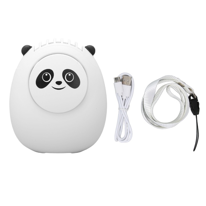 Hordozható nyakventilátor állítható zsinórtartóval, USB-vel tölthető, kéz nélküli, 3 szélsebességgel, mini függő nyakventilátor kültérre, fehér
