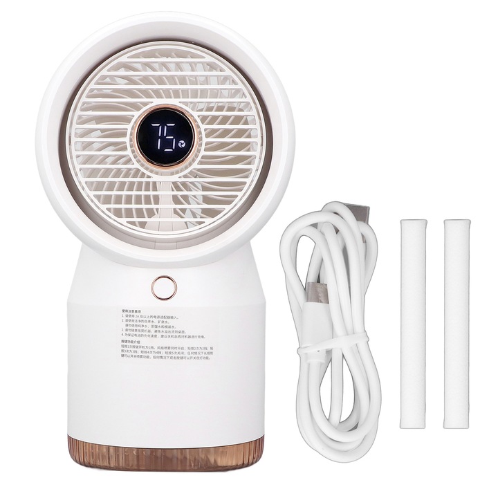 Autós légkondicionáló, hordozható, fehér, mini USB, hűtőventilátor, permetezés, párásítás, csendes, négy sebességgel, hálószobába, irodába