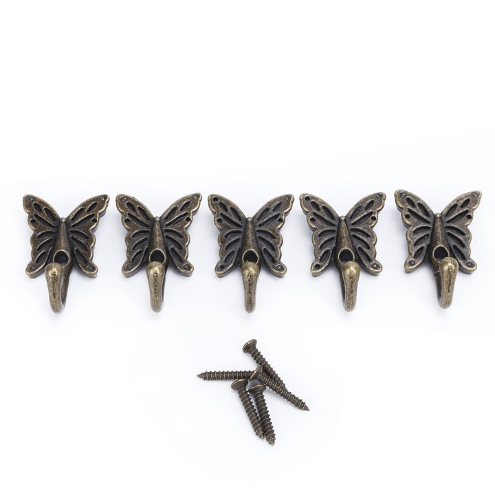 5 db. vintage kovácsolt cinkötvözet ruhaakasztó Tartós fali akasztó táskákhoz, törölközőkhöz, sálakhoz