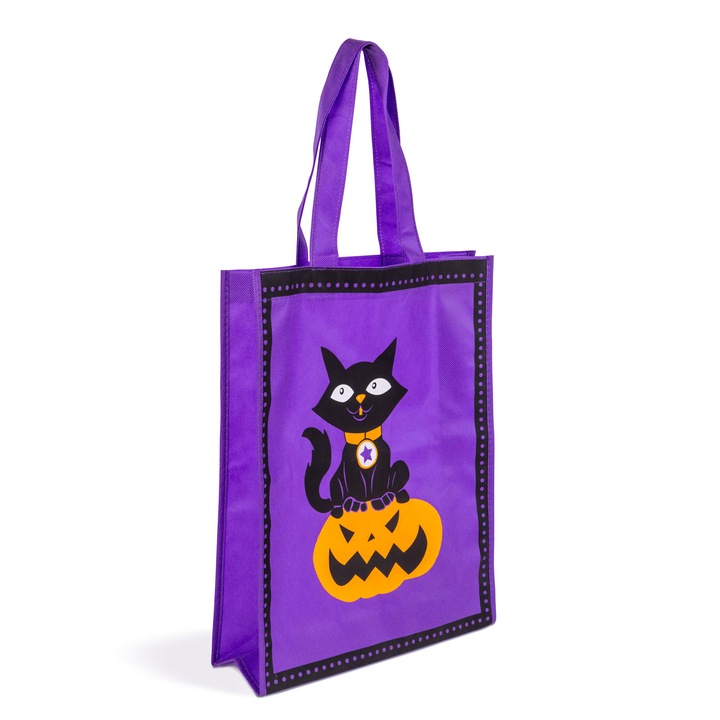 Halloween-i Ajándéktáska Macska és Tök/Koponya Mintával - 30 x 40 cm - Lila