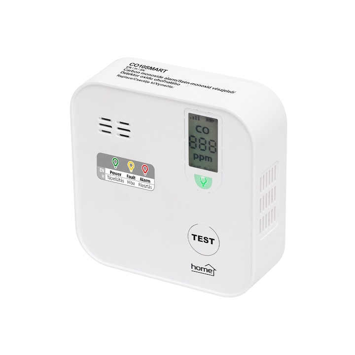 Alarma de monoxid de carbon Home by Somogyi Home CO10SMART, compatibil Tuya, conexiune Wi-Fi, afisaj LCD, alimentat cu baterie