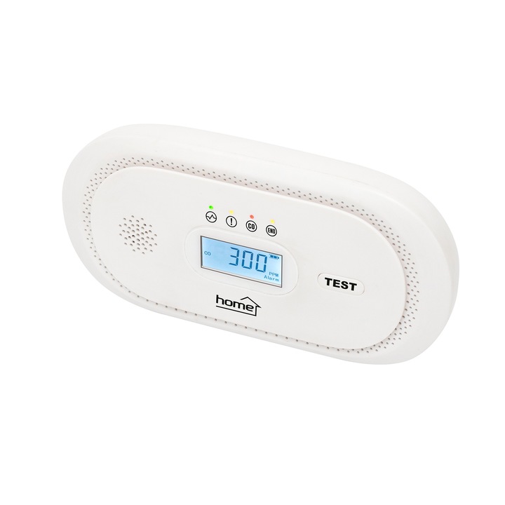 HOME CO10LCD szén-monoxid vészjelző, LCD kijelző, elemes, 2 év elem élettartam, 10 év érzékelő élettartam