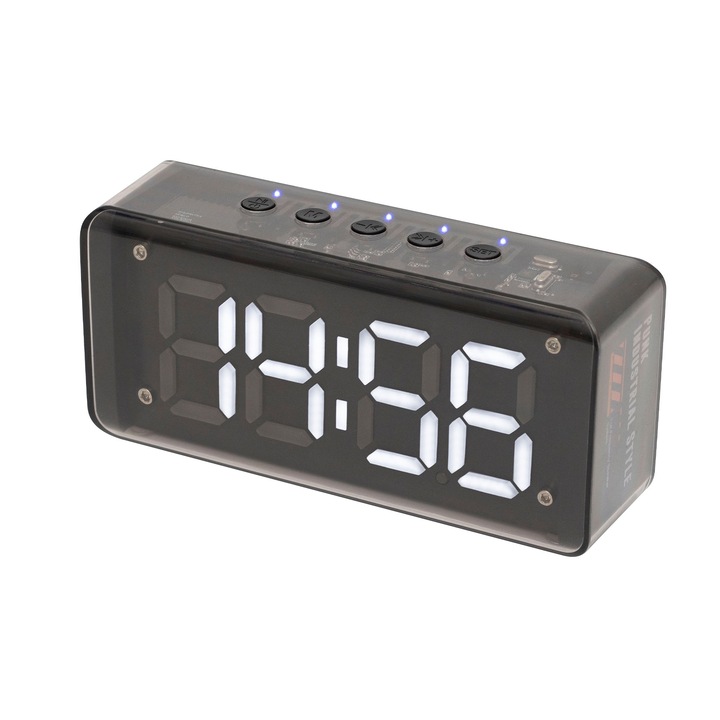 Home by Somogyi Home MECHACLOCK будилник с мултимедиен плейър, 3 W, бял LED дисплей, FM радио, BT, microSD, USB-C, ~15 часа време на работа