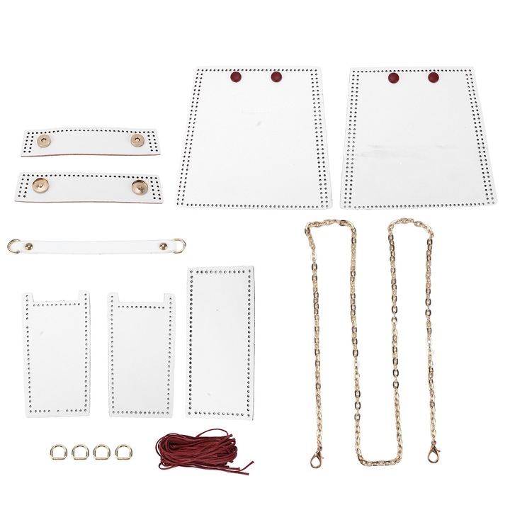 DIY PU bőr táska, retro kötött, horgolt táska anyagok kiegészítő készlet Fehér