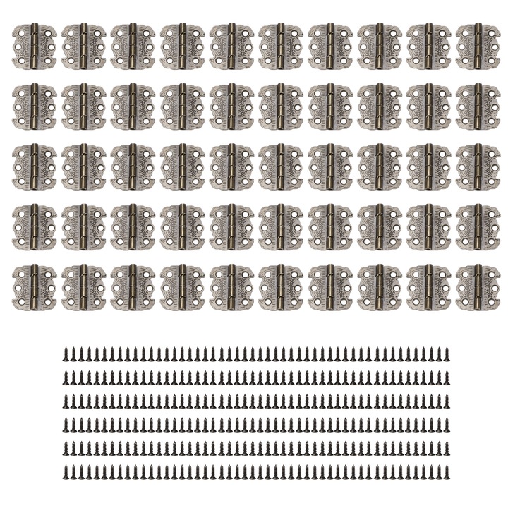 Bronzolt vas zsanérok, 50 db-os készlet, mini retro, korrózióálló, 1.5x2.5cm