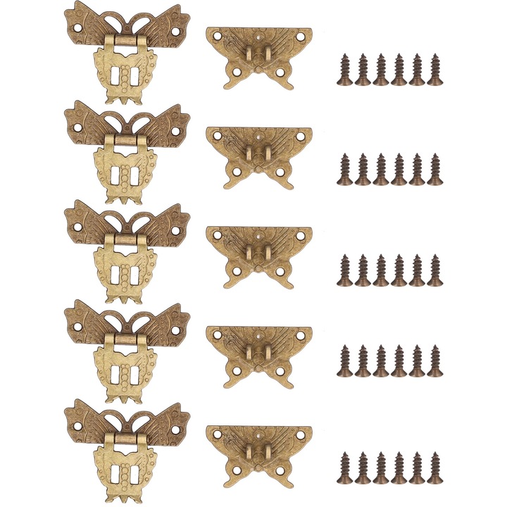 Jormftte retro fém zsanérkészlet csavarokkal ékszerdobozokhoz, díszdobozokhoz, 5x3 cm