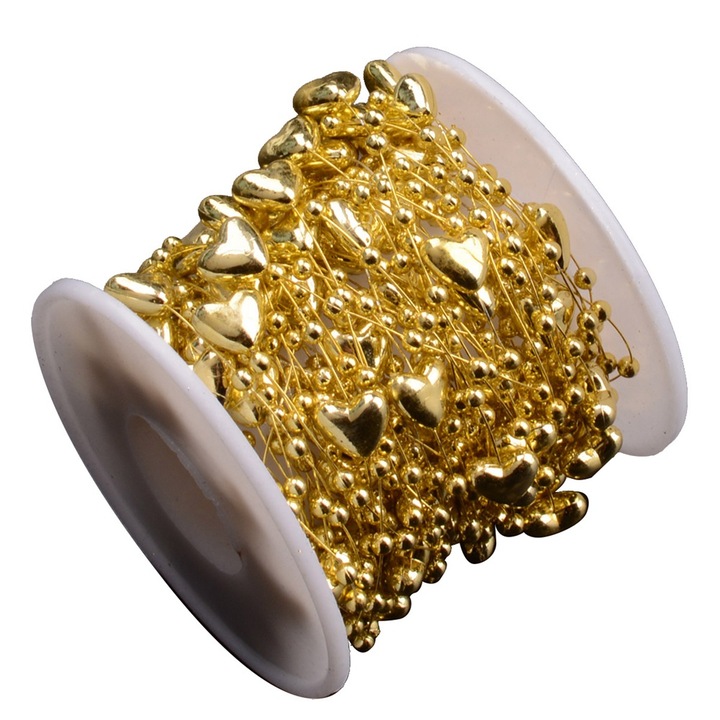 Lant cu margele in forma de inima Enforose, auriu, 10m