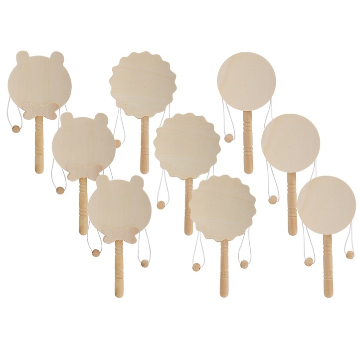 3 darab fa csörgő játék babáknak, Jormftte, kerek design, természetes szín