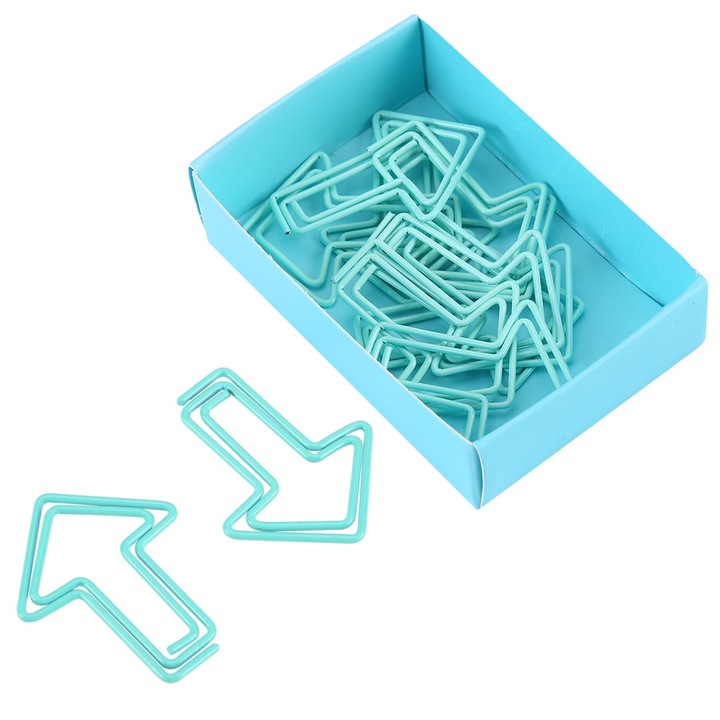 Agrafe pentru hartie Enforose, 12 bucati, forma de sageata, albastru deschis