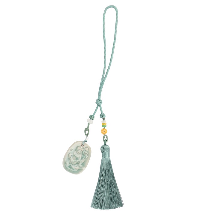 Zodiákus bojtos medál autóba Könnyű porcelángyöngyök Állatos autós akasztó majom bojttal