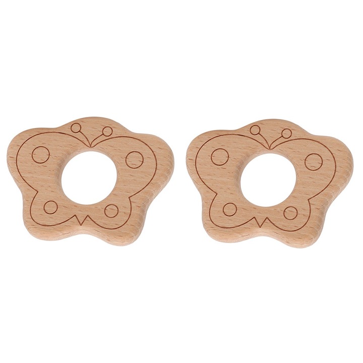 2 db fából készült rágóka, Jormftte, pillangó forma