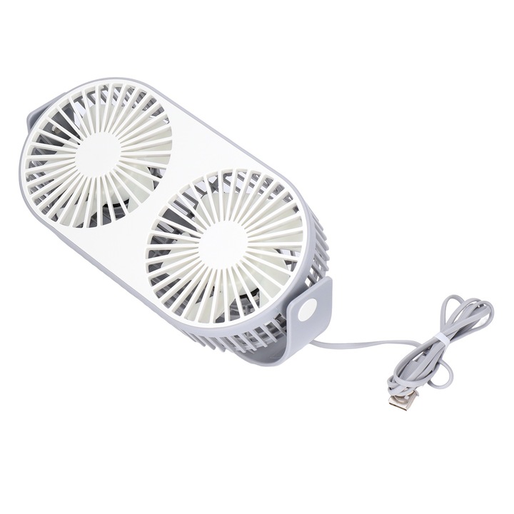 Kettős ventilátor, 360°-os forgatás, USB töltés, kettős fejű ventilátor, alacsony zajszintű rács kialakítás, mini asztali ventilátor USB asztali ventilátor kollégiumba.