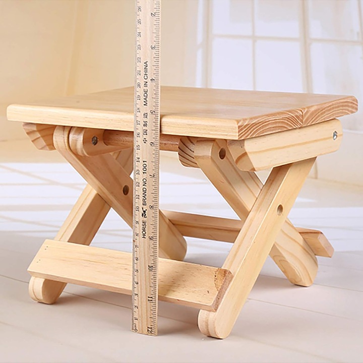 Scaun pliabil din lemn pin, portabil, bambus, 24x19x17.8cm