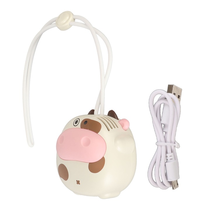 Mini nyak ventilátor, Jormftte, penge nélküli kivitel, tehén alakú, USB újratölthető, 3 állítható sebesség