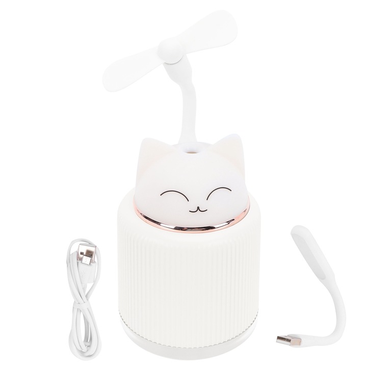 Jormftte párásító, mini, fehér kutyus stílus, 2 világítási mód, USB, irodába, hálószobába, autóba
