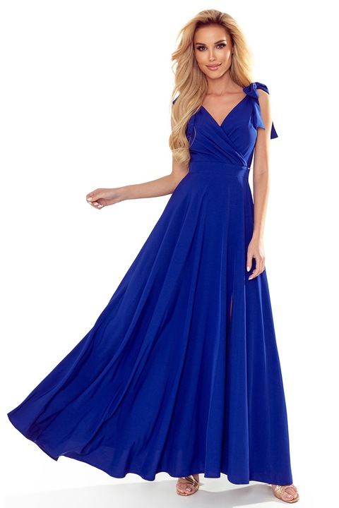 Рокля с деколте и връзки на раменете, дълга, cobalt blue, Кобалтово синьо, S