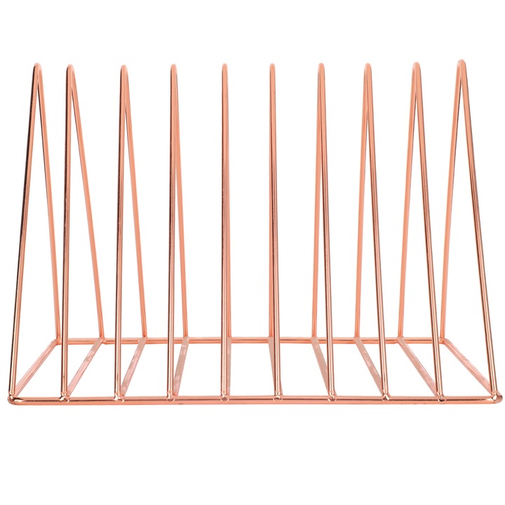 Raft de carti triunghiular din metal, Cozevdnt, roz auriu, 20.1x25.6x17.8cm