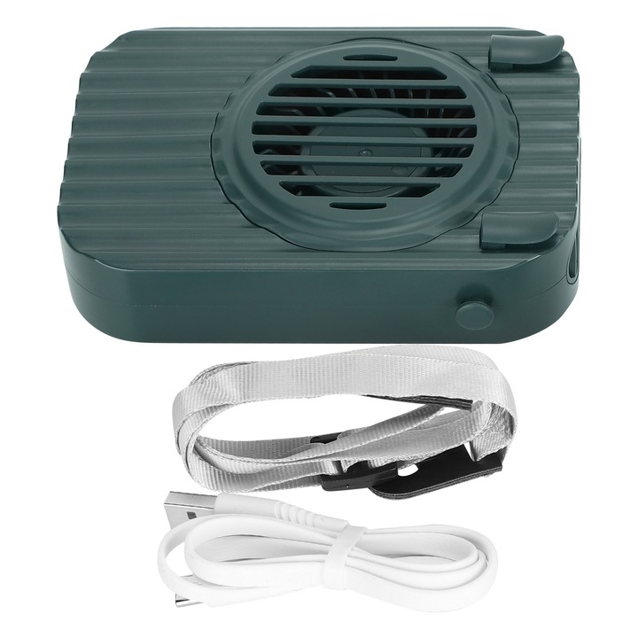 Jormftte hordozható nyakventilátor, 3 sebesség, 1200mAh akkumulátor, zöld