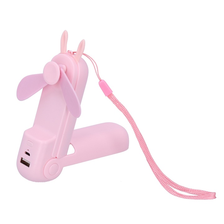 Jormftte kézi ventilátor, hordozható, LED lámpával, rózsaszín, kis méret