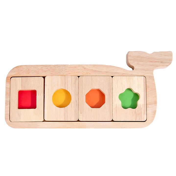 Joc de recunoastere si potrivire a formelelor si culorilor, din lemn, Montessori, 3 ani+, SARA-SHOP®