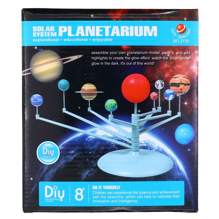 Joc constructie, educativ, sistemul solar, Planetarium, pictat, copii 3+ ani
