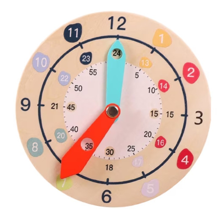 Joc educativ din lemn, Montessori, Invata sa citesti ceasul, Aletru