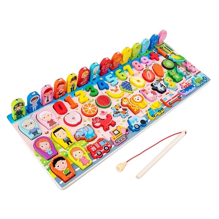 Jucarie Lemn Multi-educativa 8 in 1 Happy Logaritmic
