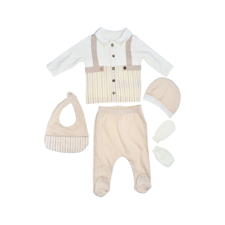 Compleu format din 5 piese pentru baieti, Mini Junior COMP-4095, Crem 56 CM