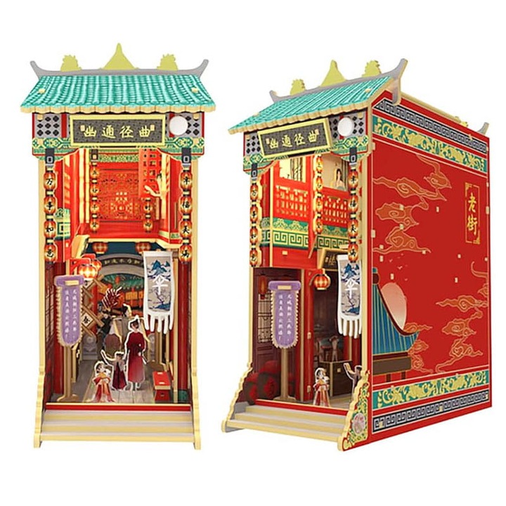 Set de construcție DIY, miniatură, "Street in Nanjing", iluminare LED, 17,6x8,6x22cm