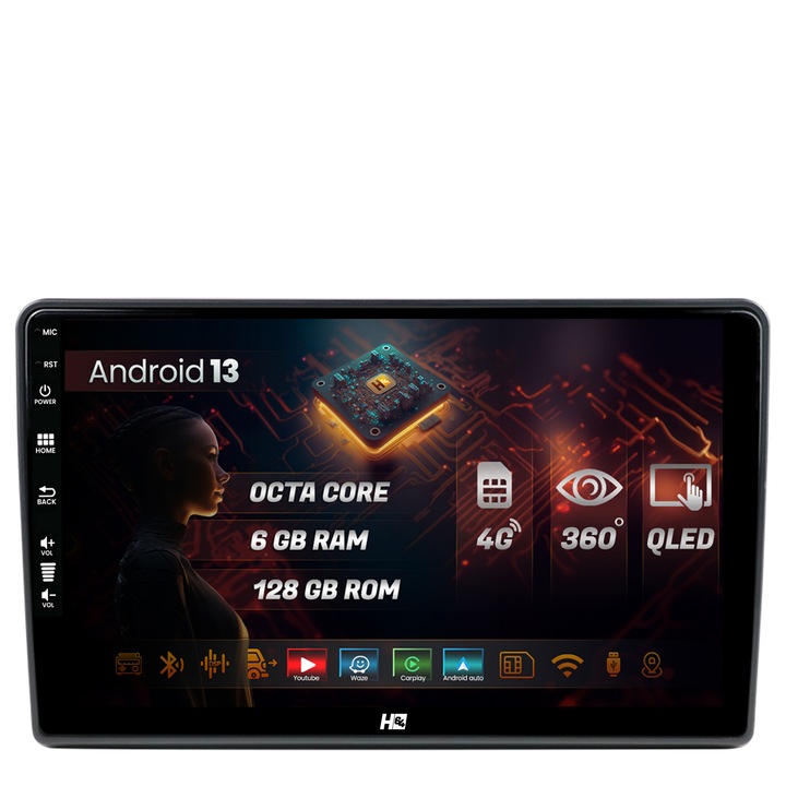 Navigáció HUB64 Ford (2005-2013), 6GB RAM, Android 13, Octacore, SIM foglalat 4G, DSP, GPS, Wi-Fi, Carplay, Android Auto, USB, Bluetooth, Waze, Érintőképernyő, 9 hüvelyk