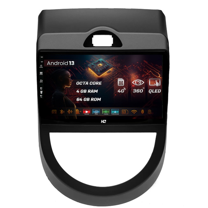 Navigatie HUB64 Kia Soul (2009-2013), 4GB RAM, Android 13, Octacore, Slot Sim 4G, DSP, GPS, Wi-FI, Carplay, Android Auto, USB, Bluetooth, Waze, Touchscreen, 9 inch