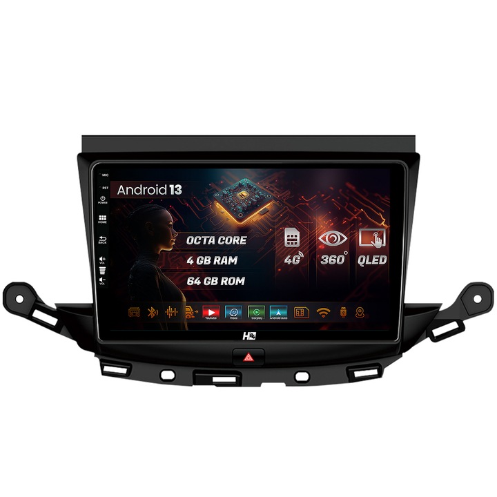 Navigatie HUB64 Opel Astra K, 4GB RAM, Android 13, Octacore, Slot Sim 4G, DSP, GPS, Wi-FI, Carplay, Android Auto, USB, Bluetooth, Waze, Touchscreen, 9 inch